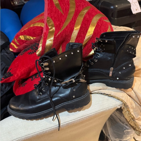 Shoes - Studded Black Leather Ankle Boots